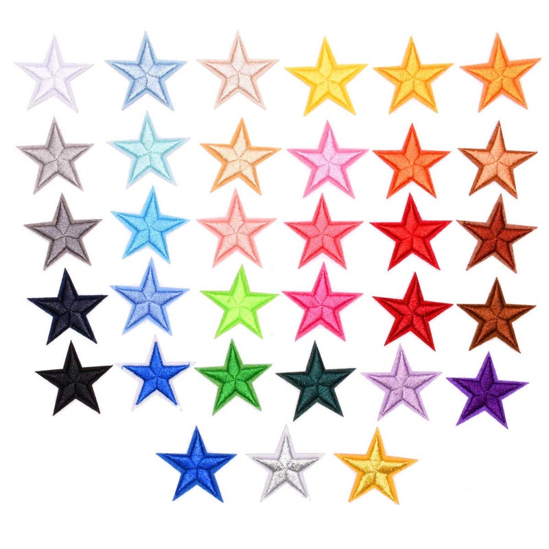 MSCFTFB 33 Pieces Assorted Colors Small 5 Star Iron on Patches Sew Embroidered Patches Appliques Embellishments for Clothing Jackets Backpack Repairing Decorations (Multi) - Image 1